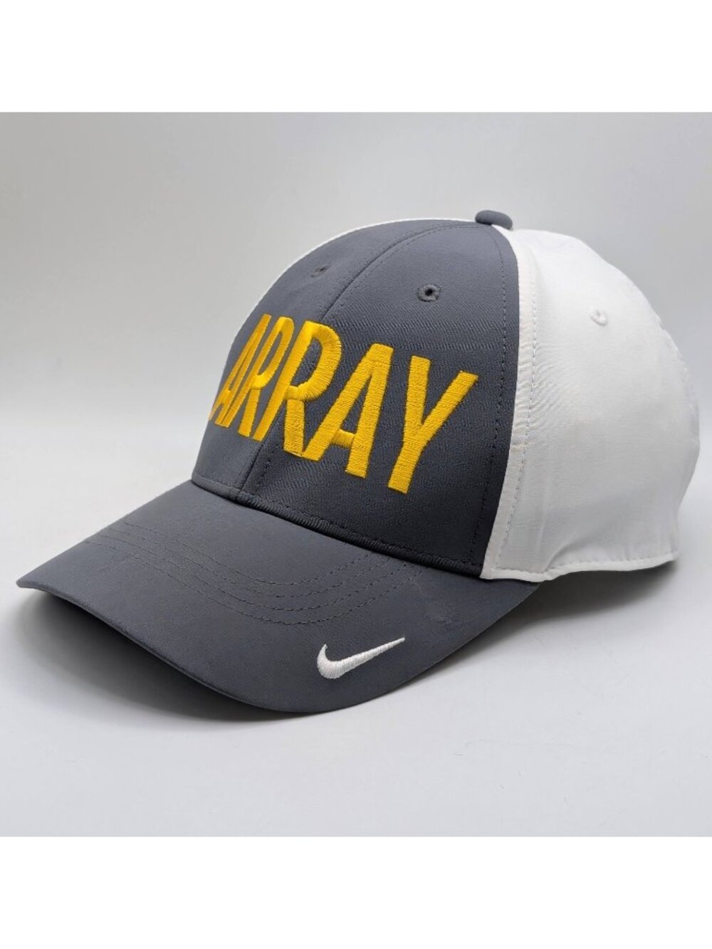Nike Legacy91 Swoosh ARRAY Golf Hat Adjustable Strap Dri-Fit Gray White Mesh Cap